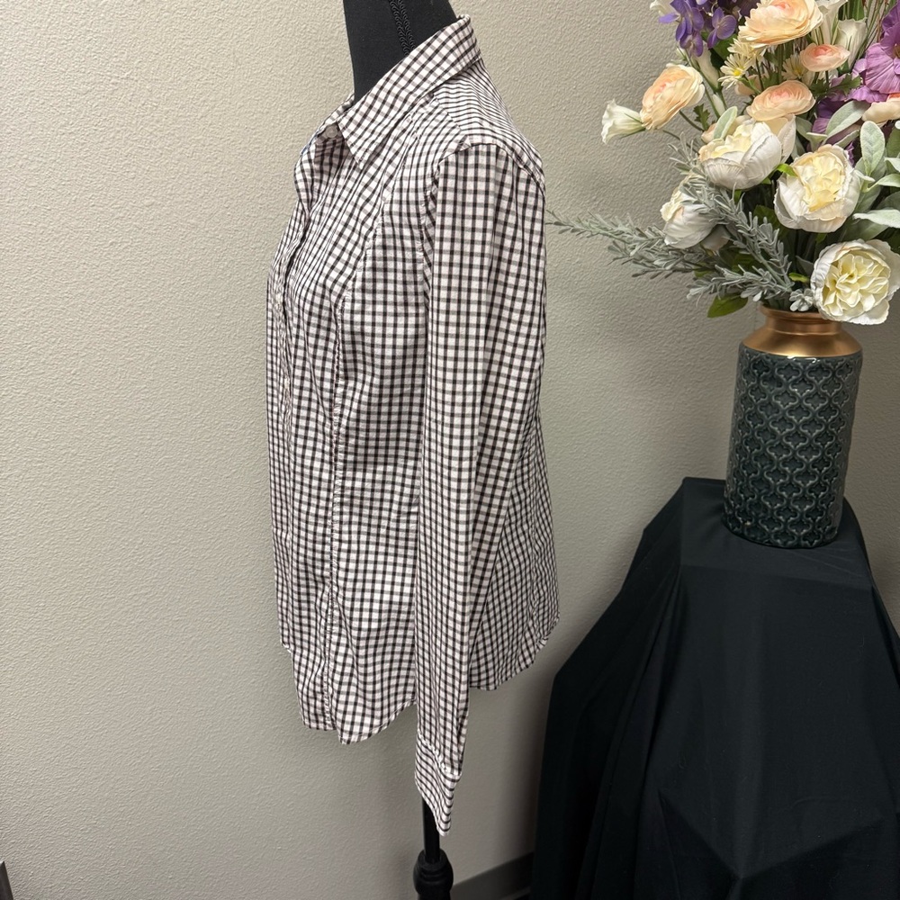 Attention Large Checkered Button Down Shirt Black White Stretch Work Casual Fall - Picture 3 of 8